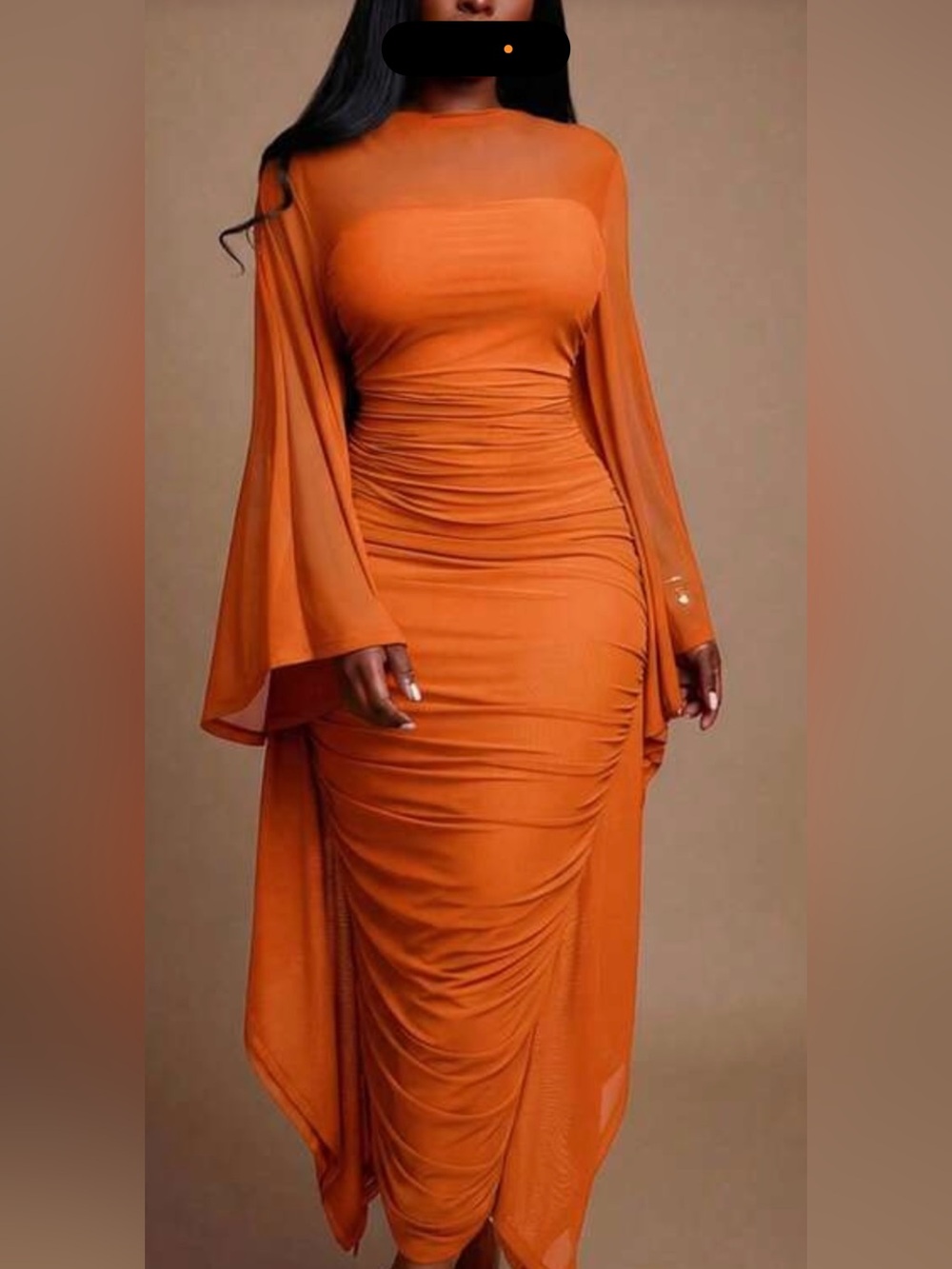 Elegant Orange Ruched Sheath Caftan Dress